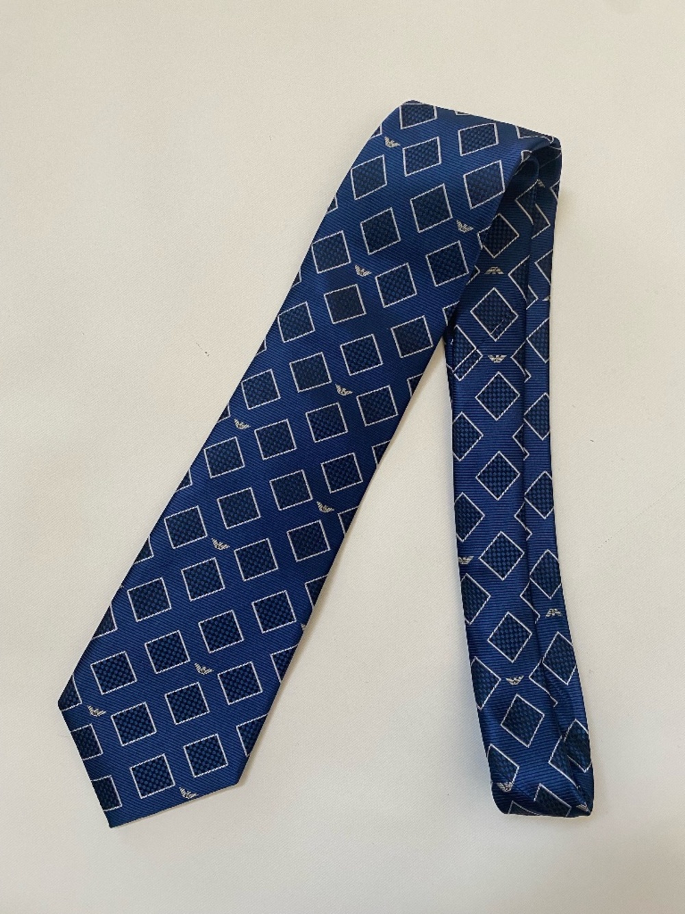 Giorgio Armani Navy Blue Geometric Silk Tie